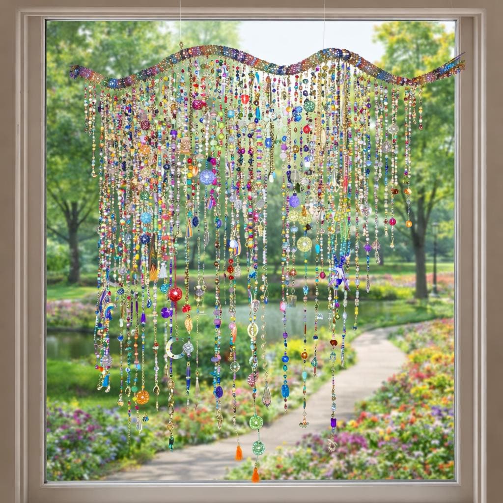 Handcrafted, rhinestone covered driftwood, beaded windchime/suncatcher.