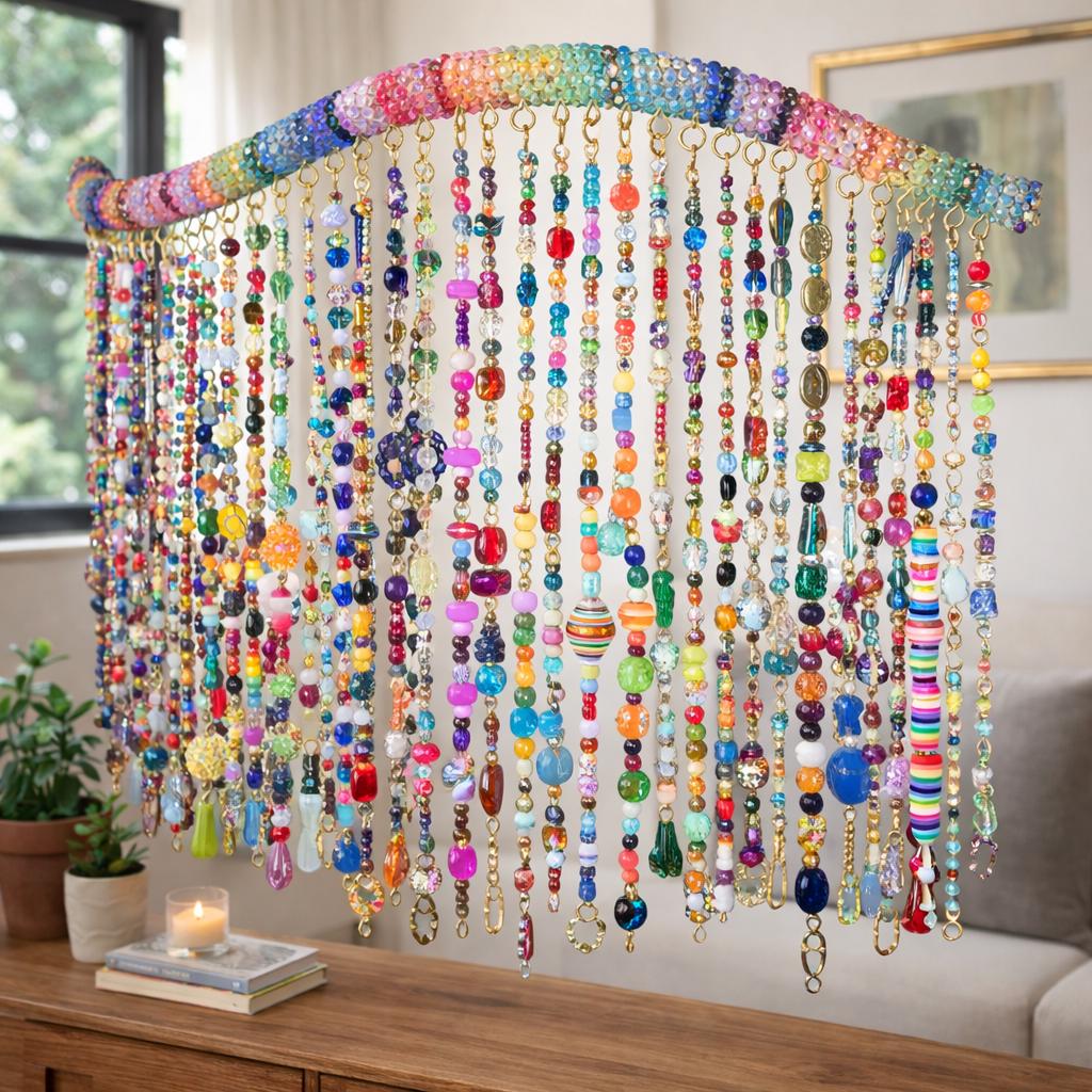 Handcrafted, rhinestone covered driftwood, beaded windchime/suncatcher.