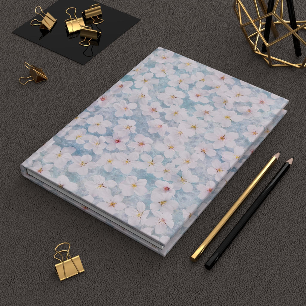 White Cherry Blossom Pattern Hardcover Journal | Floral Notebook