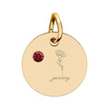 January Birthstone/Birth flower pendant, Engraved circle charm
