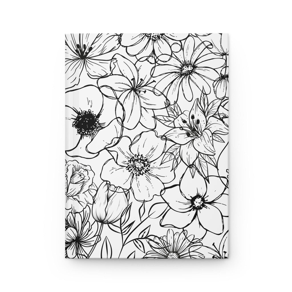 Black Line Floral Pattern Hardcover Journal | Botanical Sketch Notebook