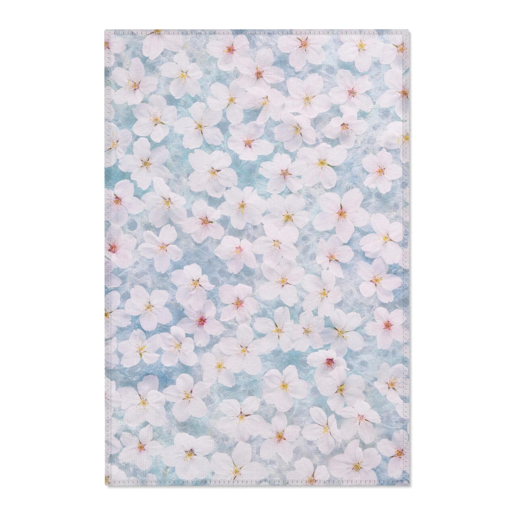 White Cherry Blossom Pattern Area Rug | Floral Spring Accent Rug