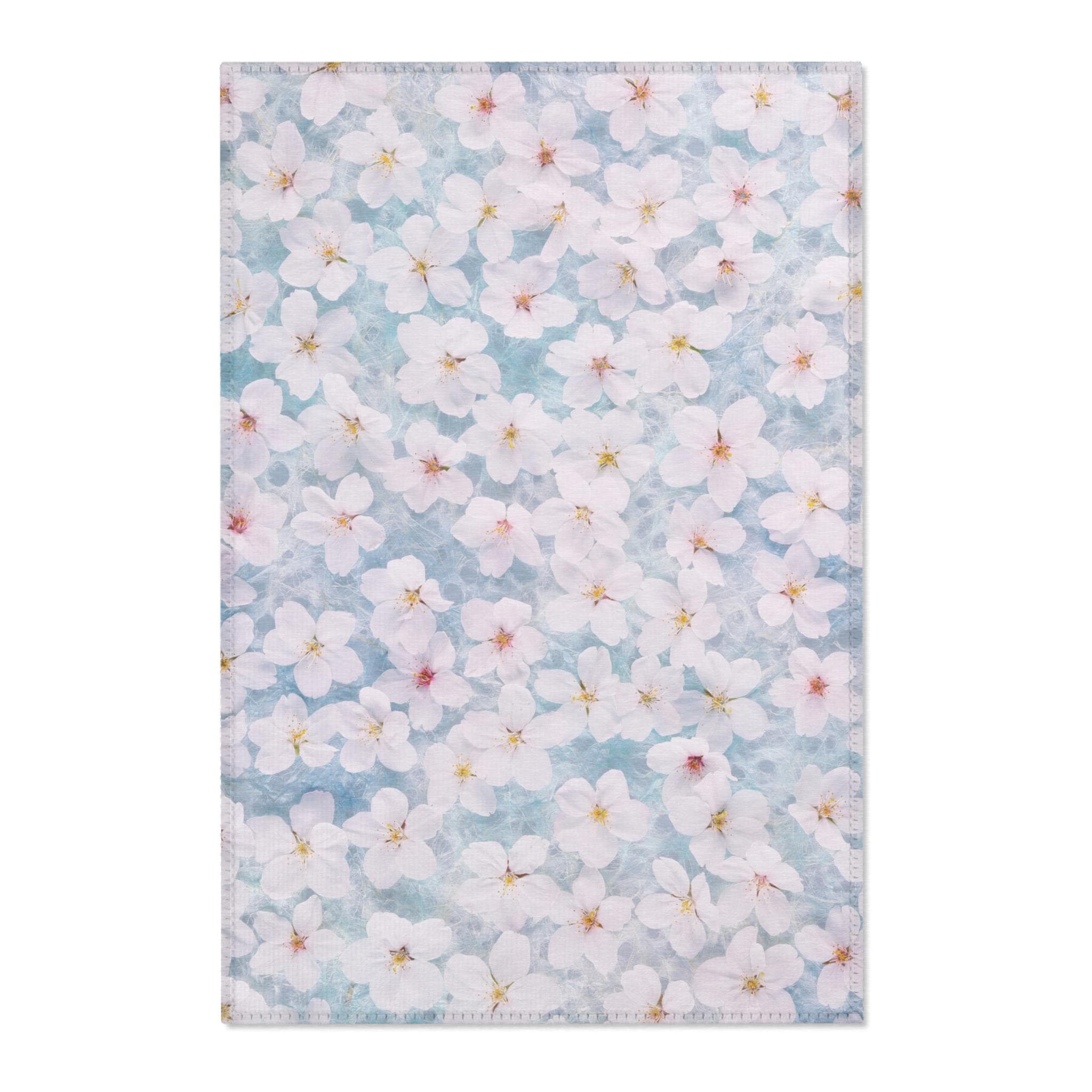 White Cherry Blossom Pattern Area Rug | Floral Spring Accent Rug