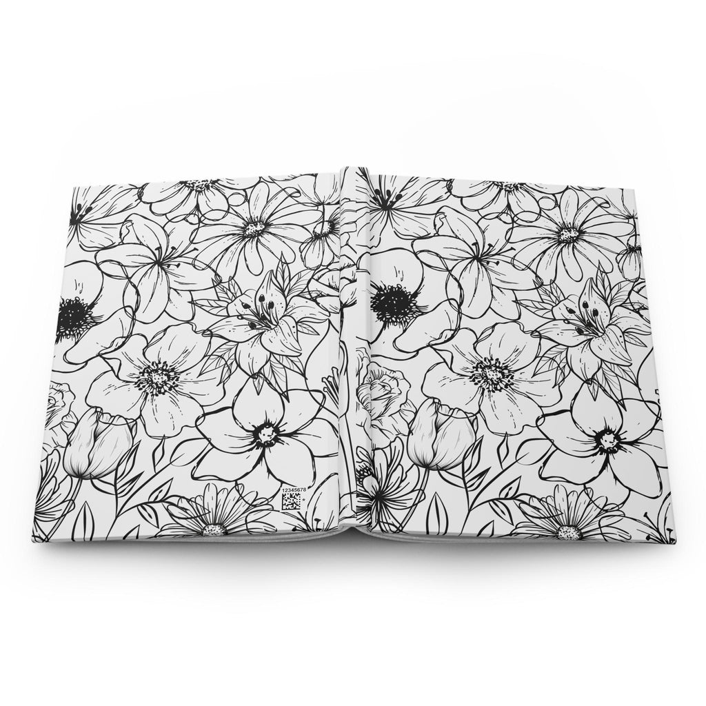 Black Line Floral Pattern Hardcover Journal | Botanical Sketch Notebook