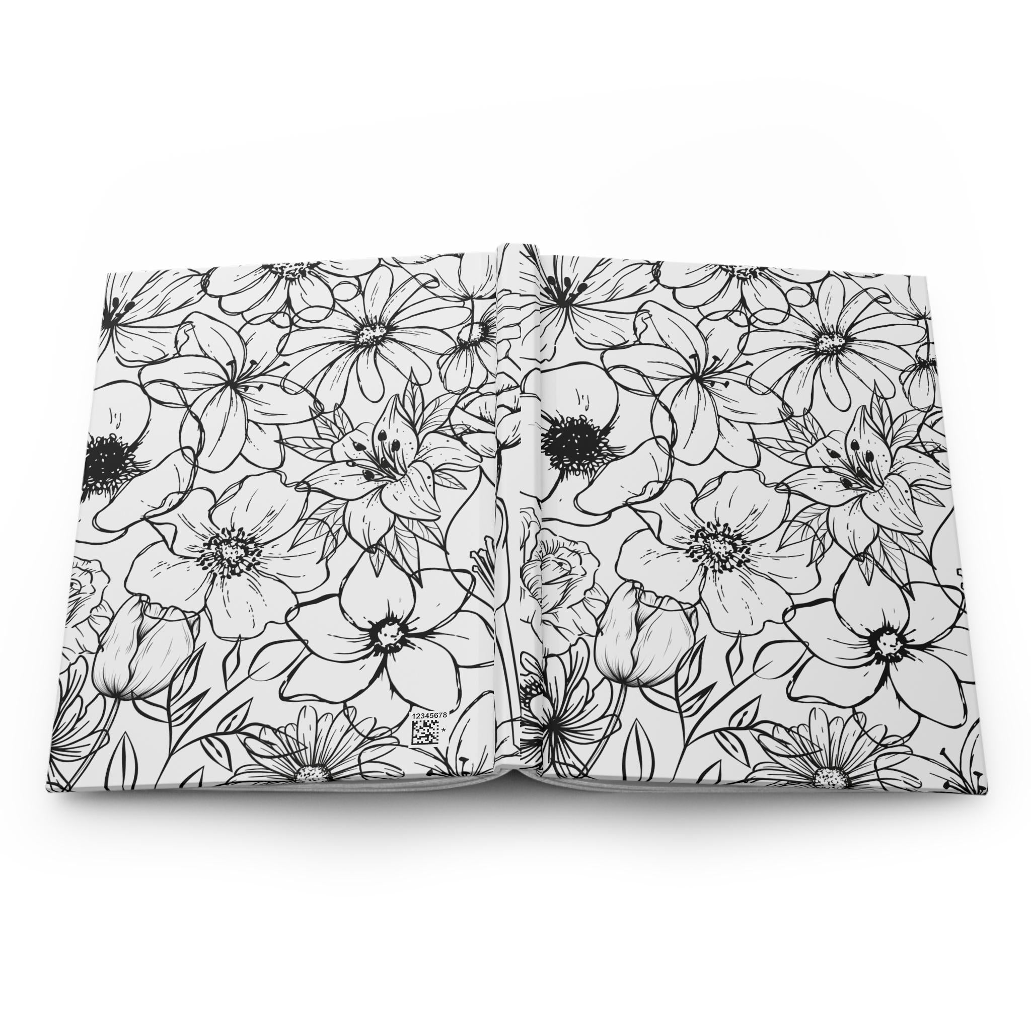 Black Line Floral Pattern Hardcover Journal | Botanical Sketch Notebook