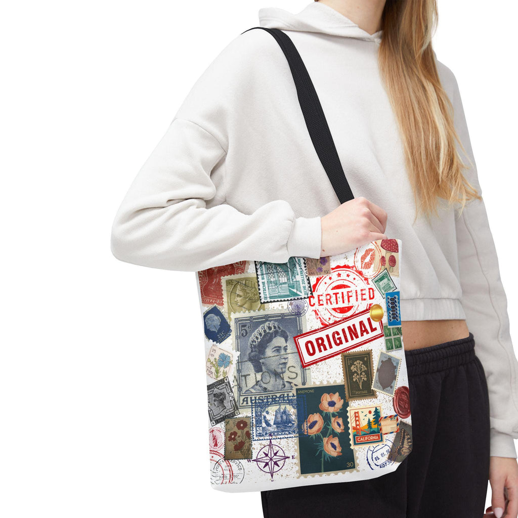 Vintage Postage Stamp Collage Tote Bag | Certified Original Passport Travel Theme