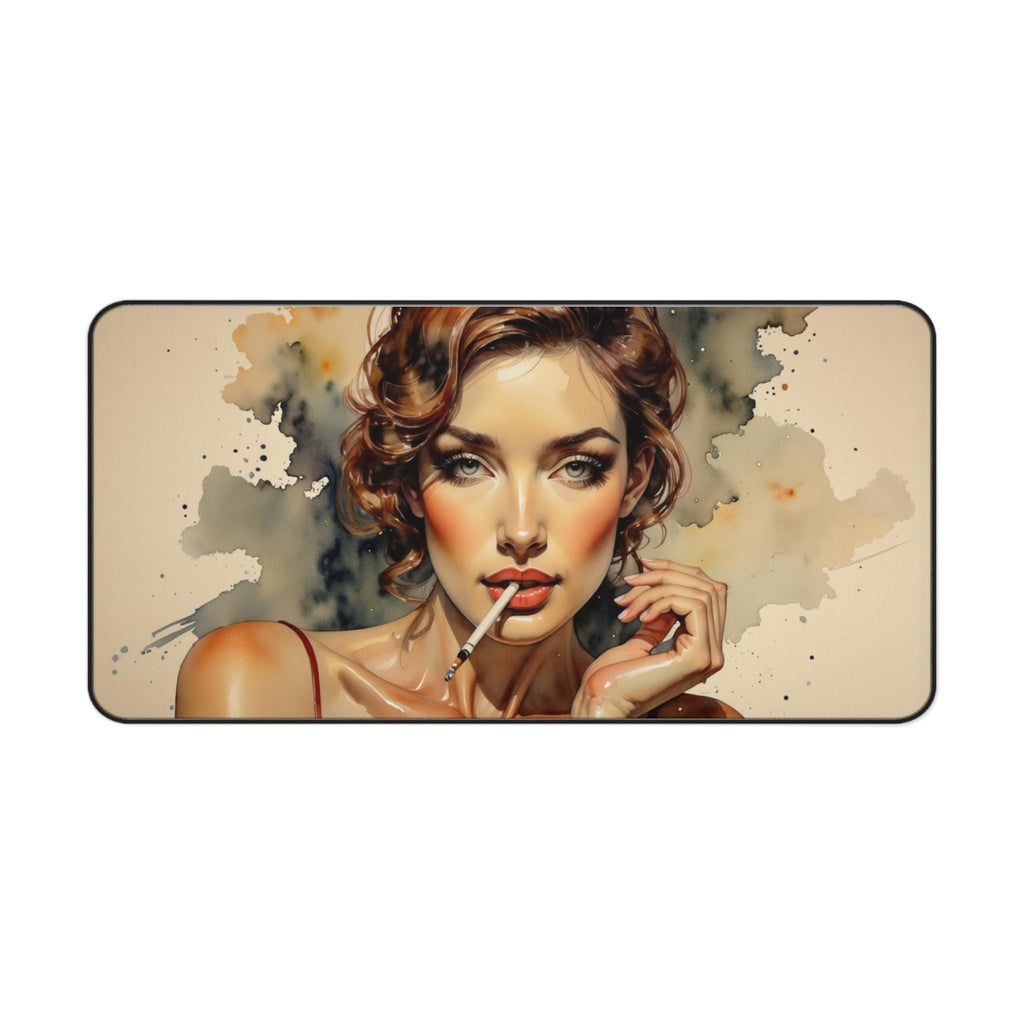 Retro Femme Portrait Desk Mat | Smoky Vintage Pinup Artwork