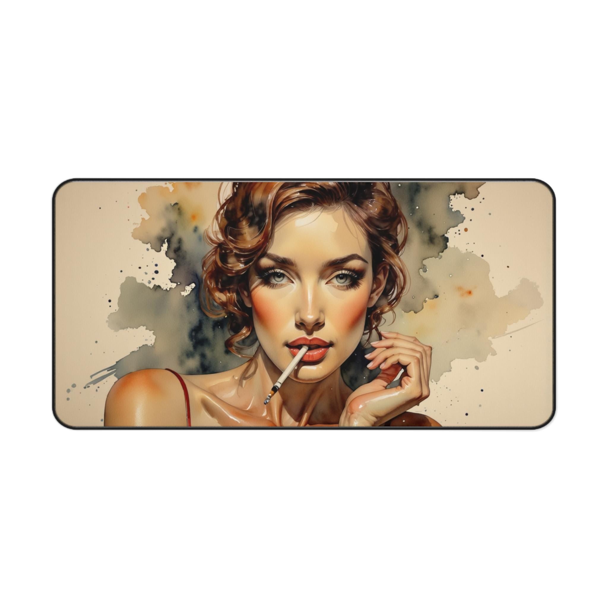 Retro Femme Portrait Desk Mat | Smoky Vintage Pinup Artwork