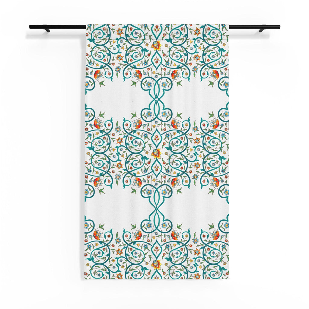 Teal Floral Medallion Sheer Window Curtain | Boho Lace Pattern