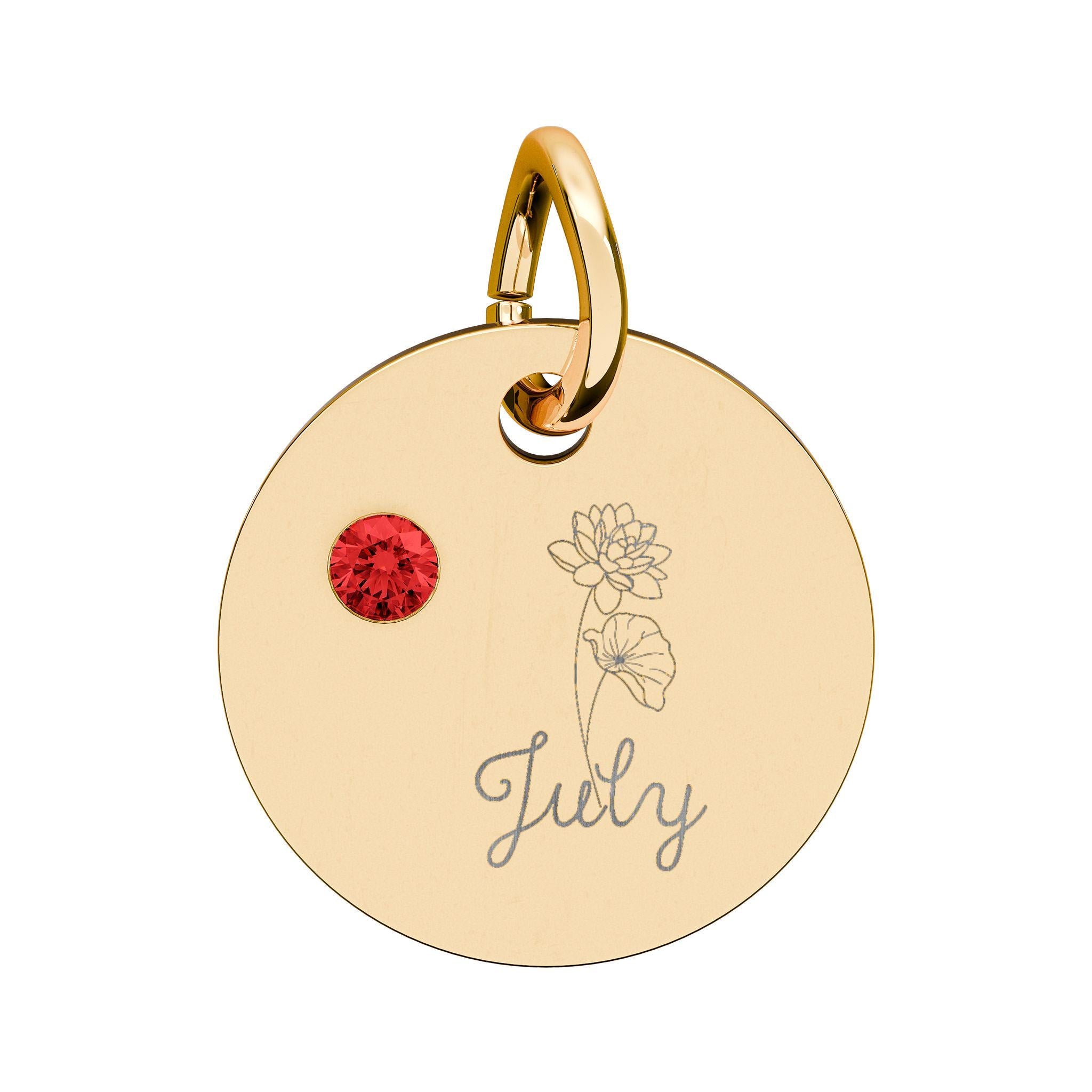 July Birthstone/Birth flower pendant, Engraved circle charm
