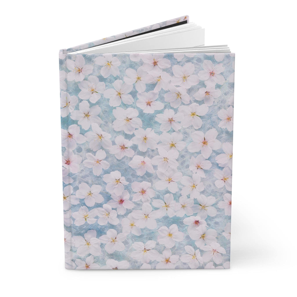 White Cherry Blossom Pattern Hardcover Journal | Floral Notebook
