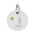 August Birthstone/Birth flower pendant, Engraved circle charm
