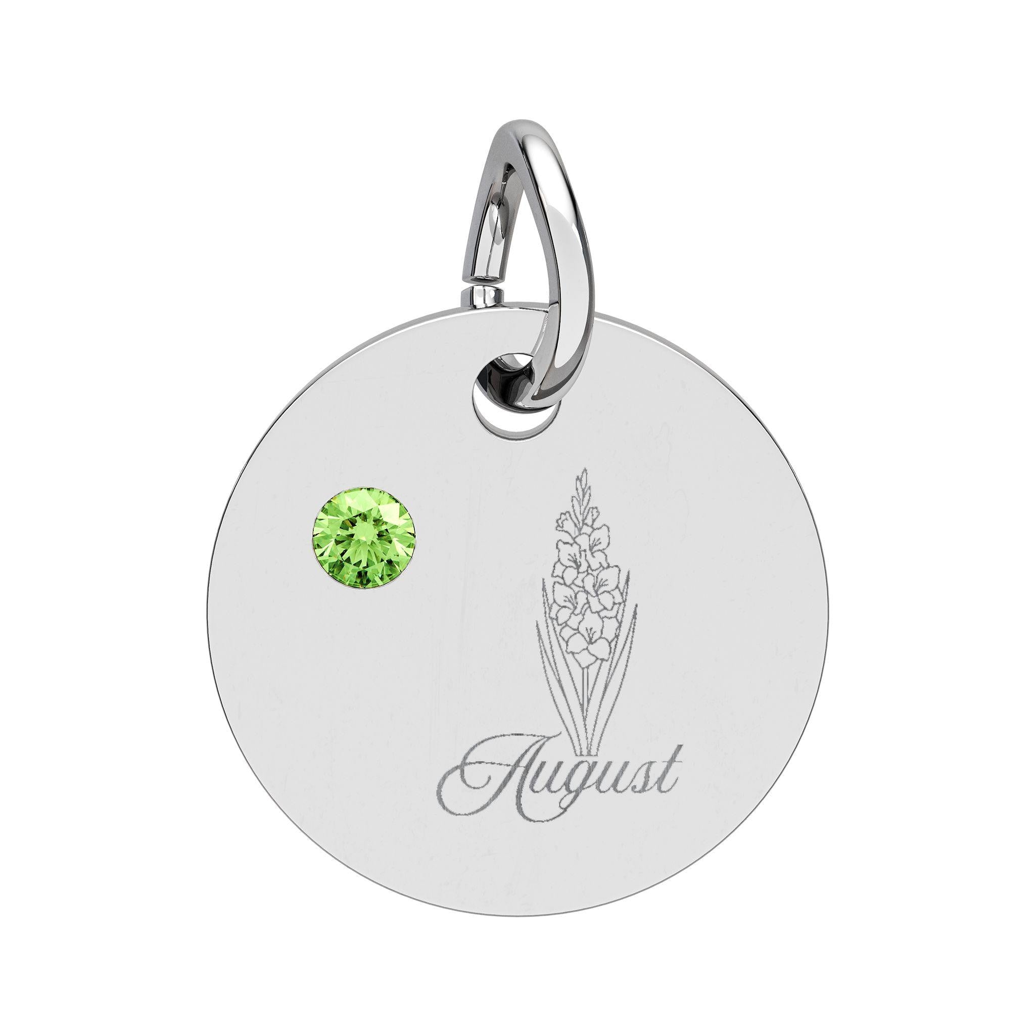 August Birthstone/Birth flower pendant, Engraved circle charm