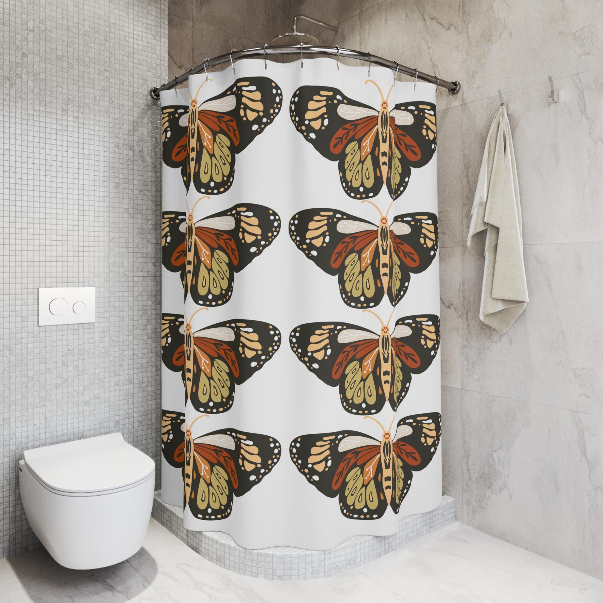 Retro Monarch Butterfly Shower Curtain | Vintage Butterfly Pattern