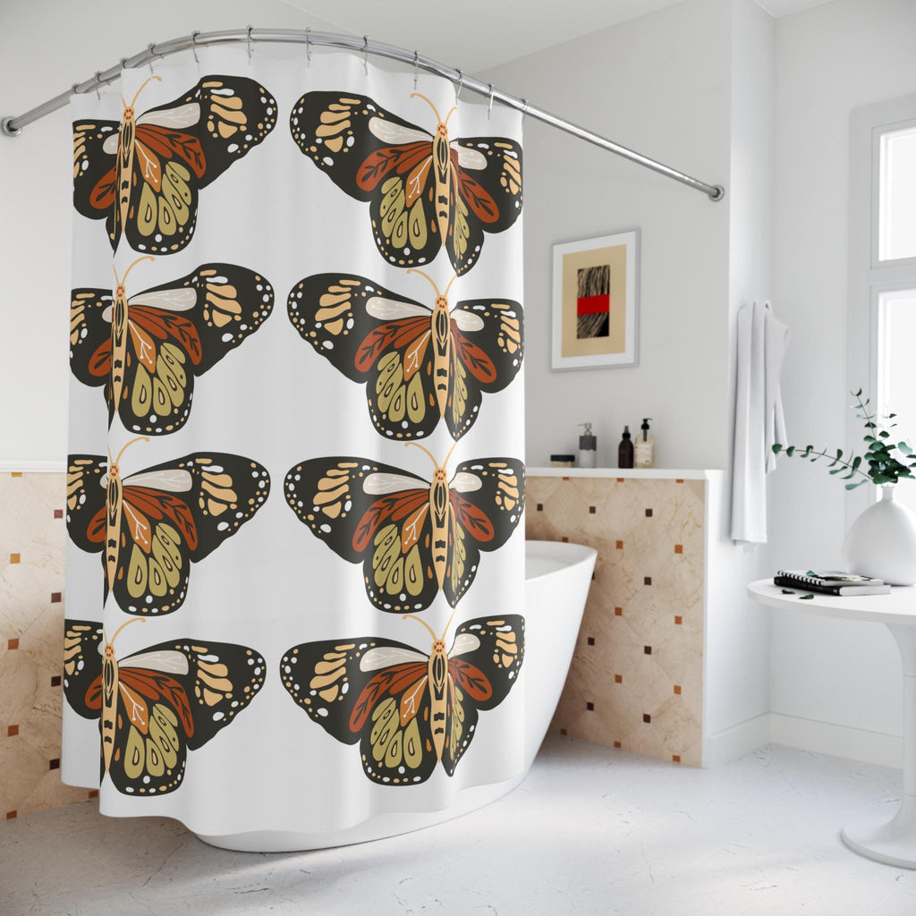 Retro Monarch Butterfly Shower Curtain | Vintage Butterfly Pattern