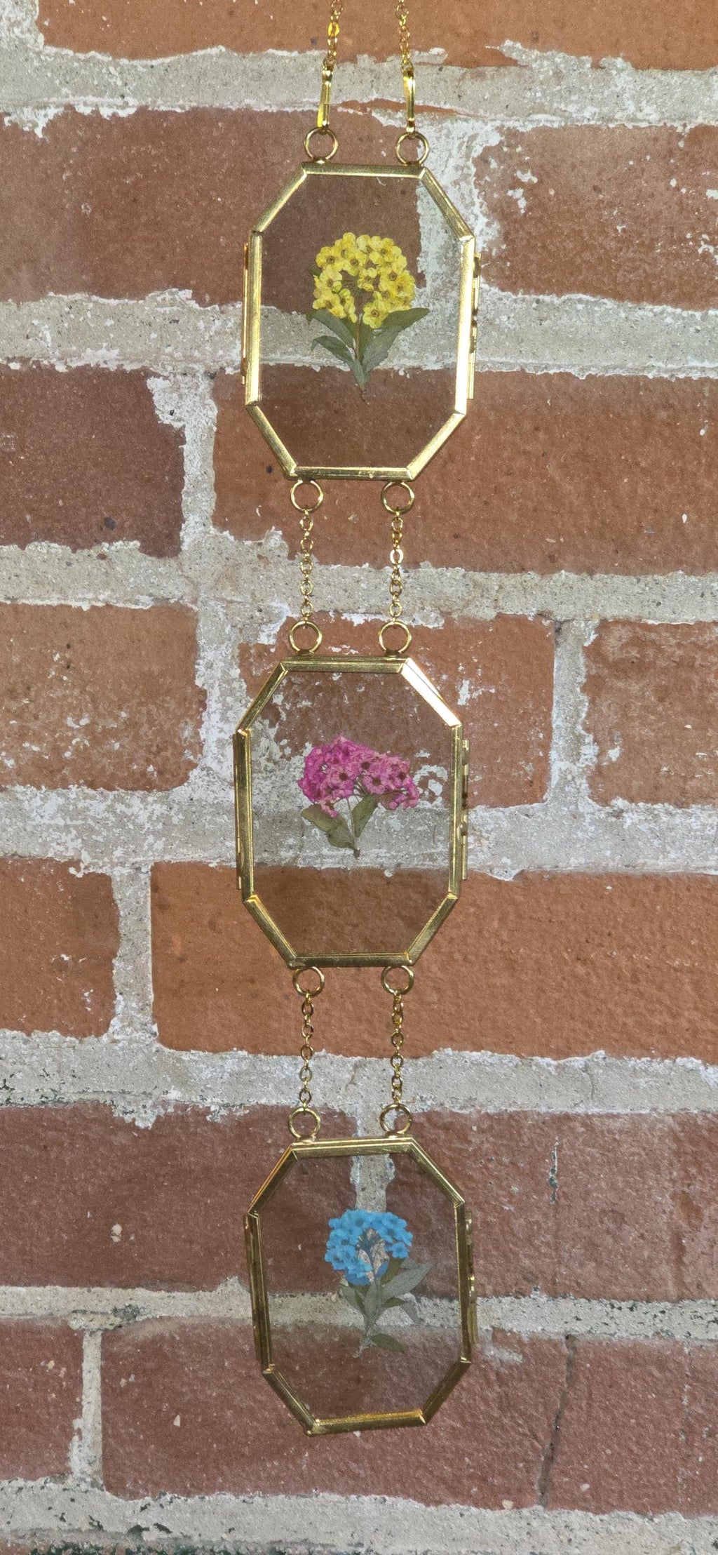 Mini pressed flower glass hanging frames, mini bouquets