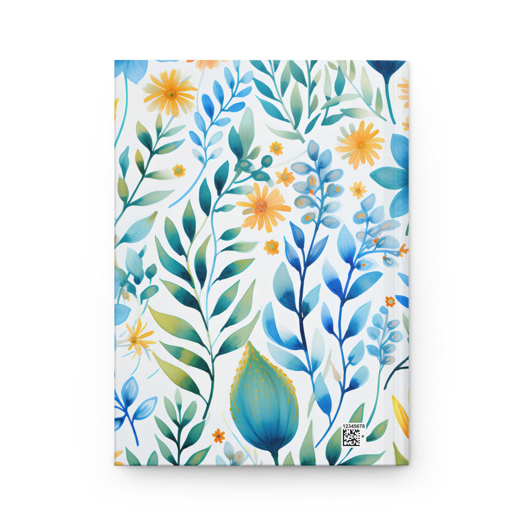Blue and Yellow Floral Pattern Hardcover Journal | Botanical Leaves Notebook