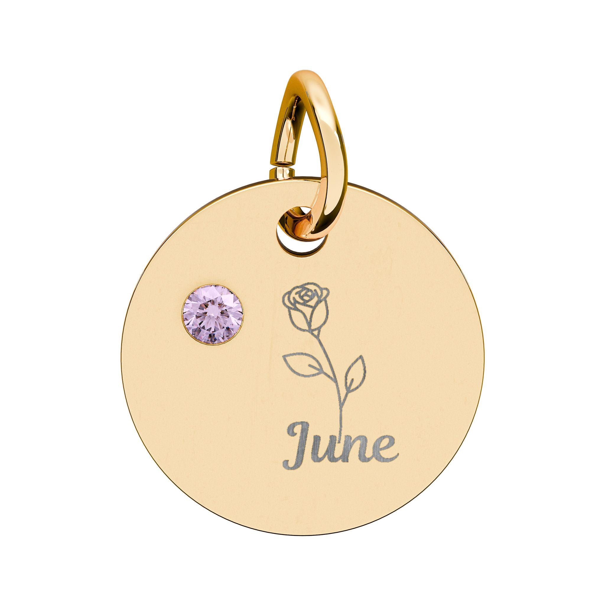 June Birthstone/Birth flower pendant, Engraved circle charm