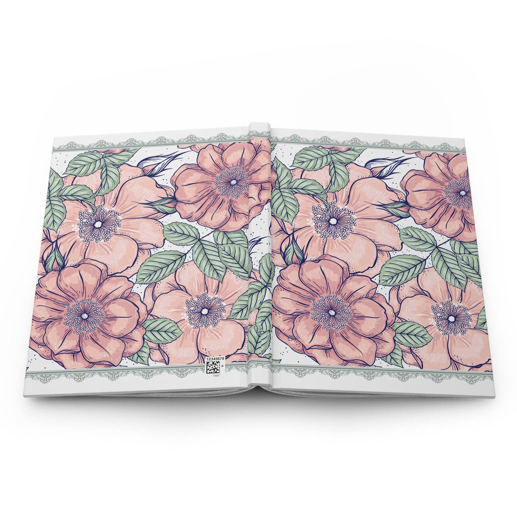 Peach Floral Sketch Hardcover Journal | Botanical Roses, Leaf Pattern Notebook