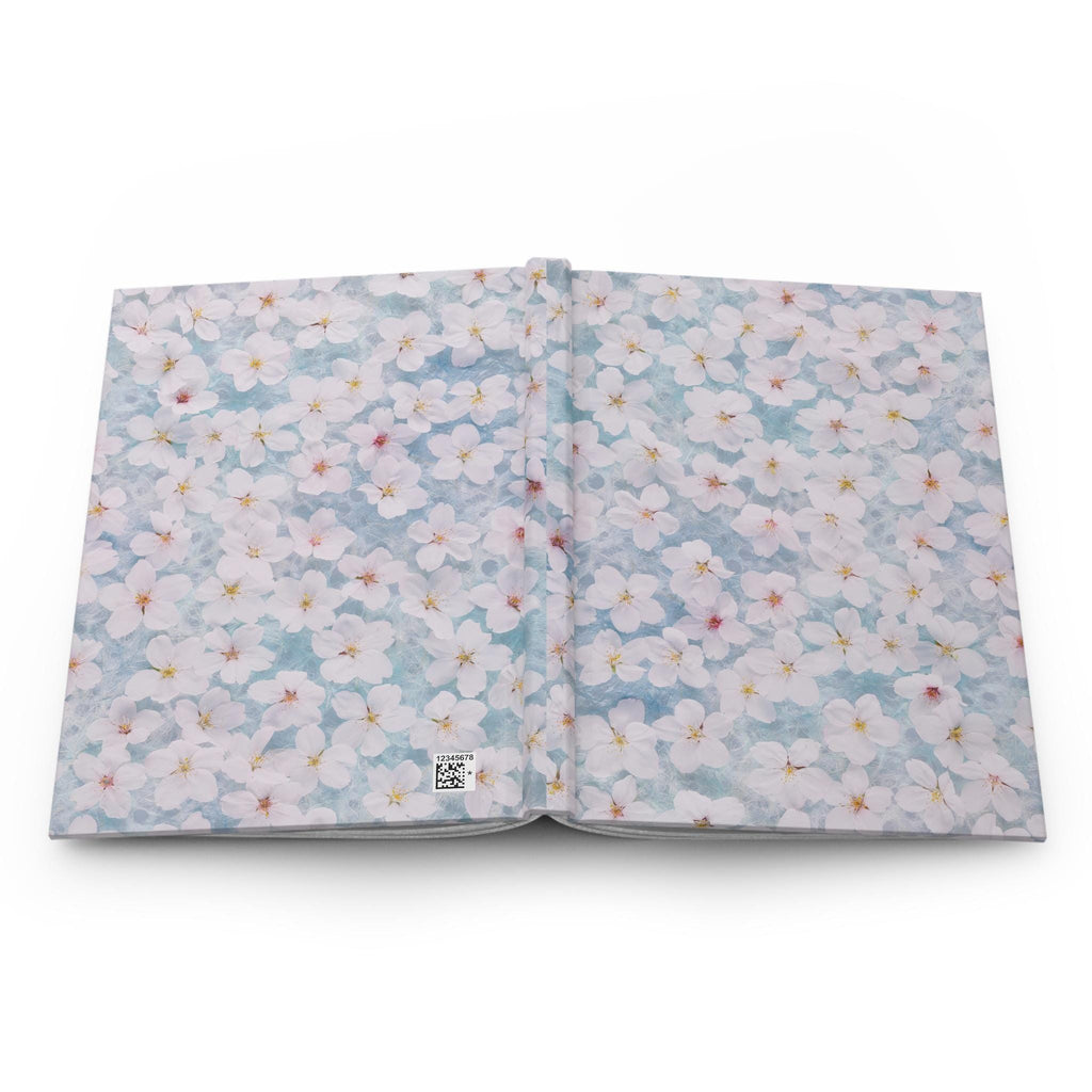 White Cherry Blossom Pattern Hardcover Journal | Floral Notebook