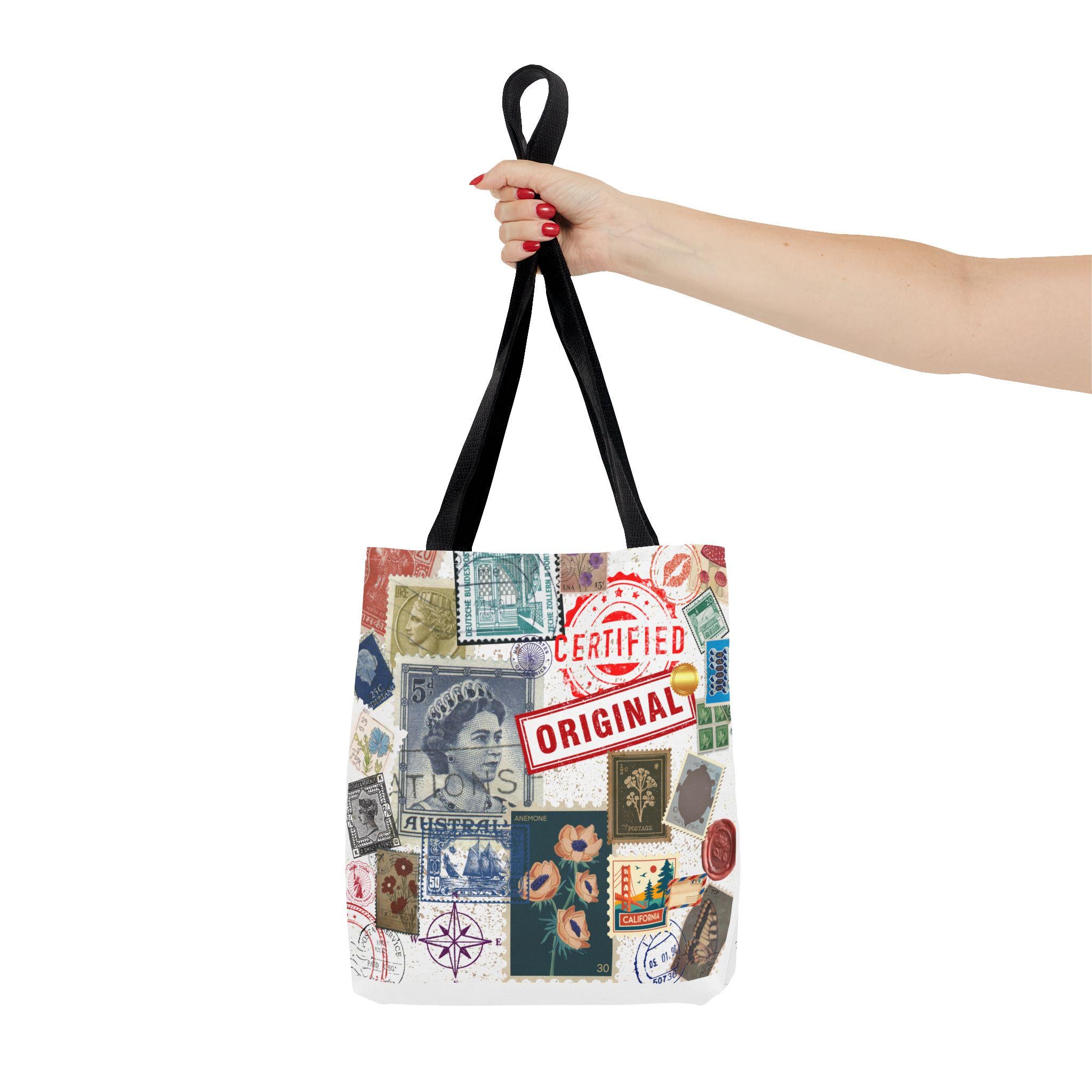 Vintage Postage Stamp Collage Tote Bag | Certified Original Passport Travel Theme