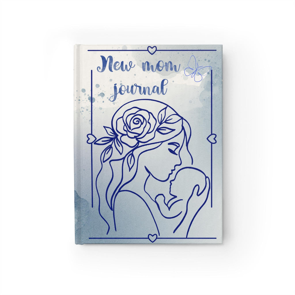 New Mom Journal Ruled Notebook | Mother and Baby Illustration, Blue Watercolor Cover