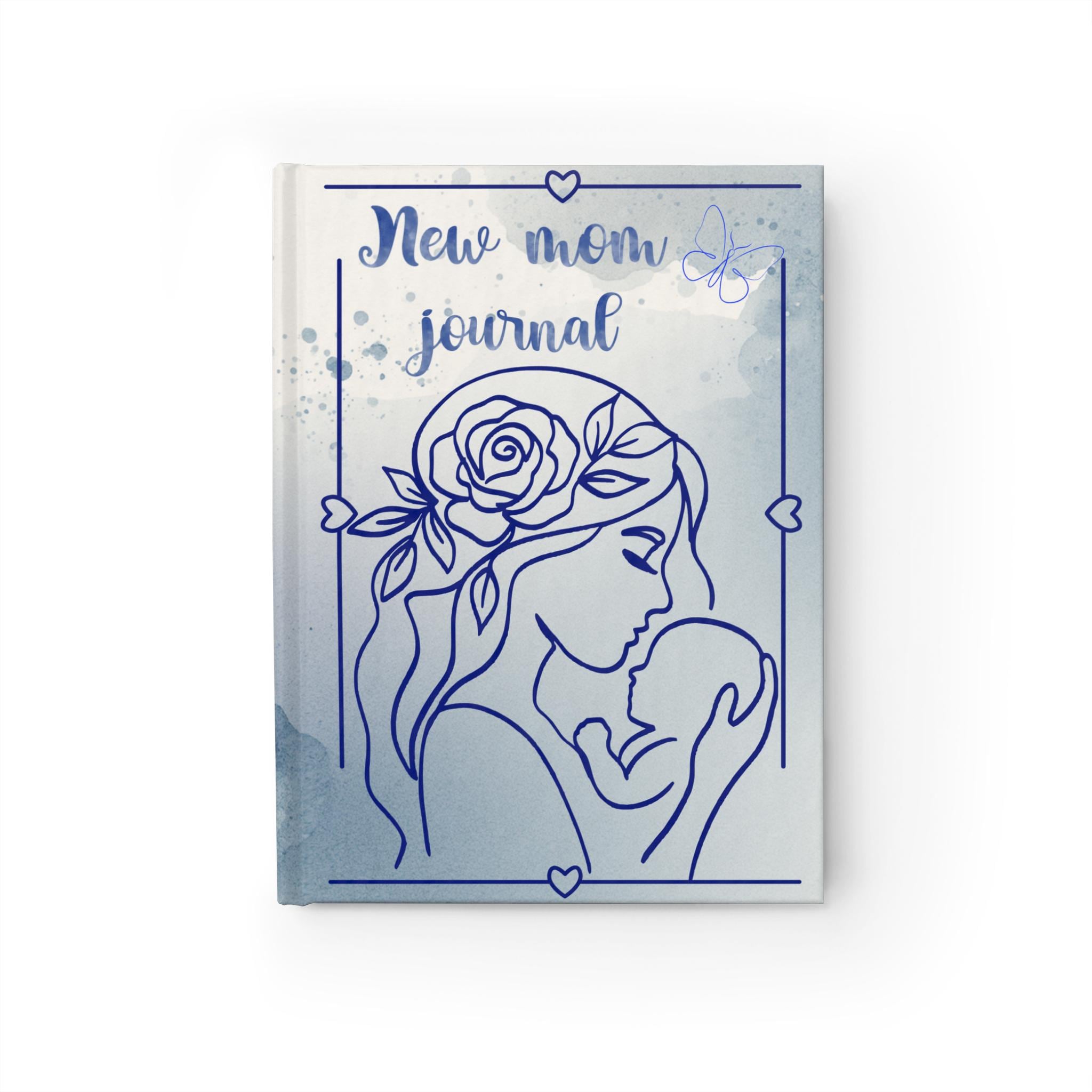 New Mom Journal Ruled Notebook | Mother and Baby Illustration, Blue Watercolor Cover